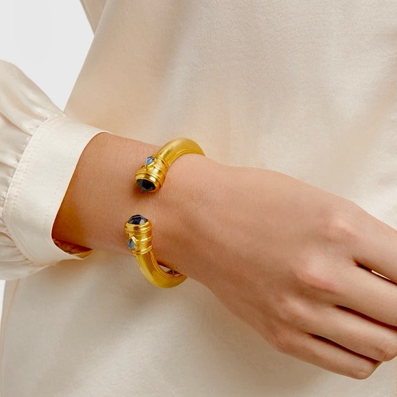 NWOT JULIE VOS 24K Gold Plated Charcoal Blue Bangle Hinge Bracelet - Picture 5 of 6